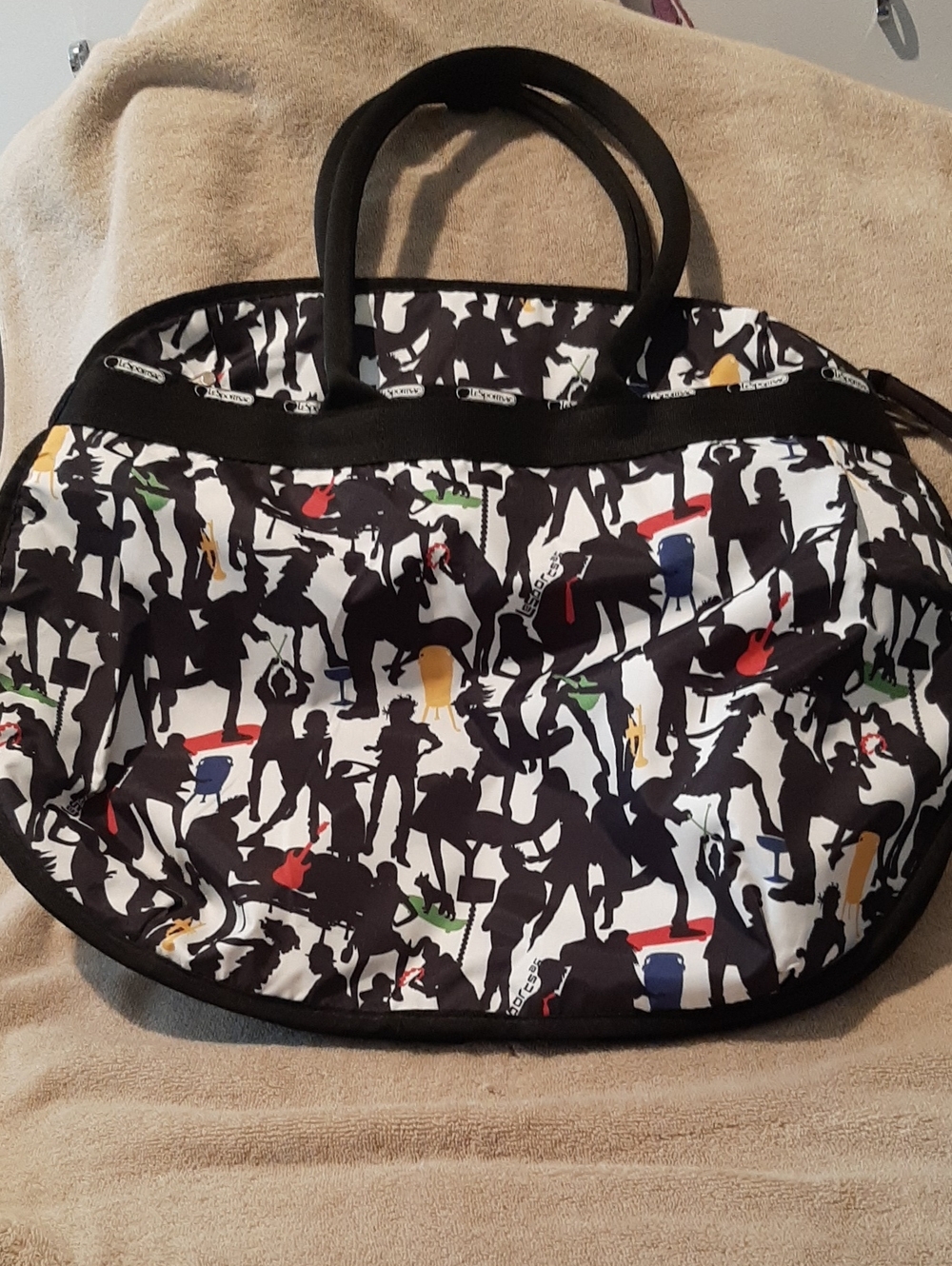 LeSportsac Black & White Silhouette Print Large Tote Bag with Color Accents